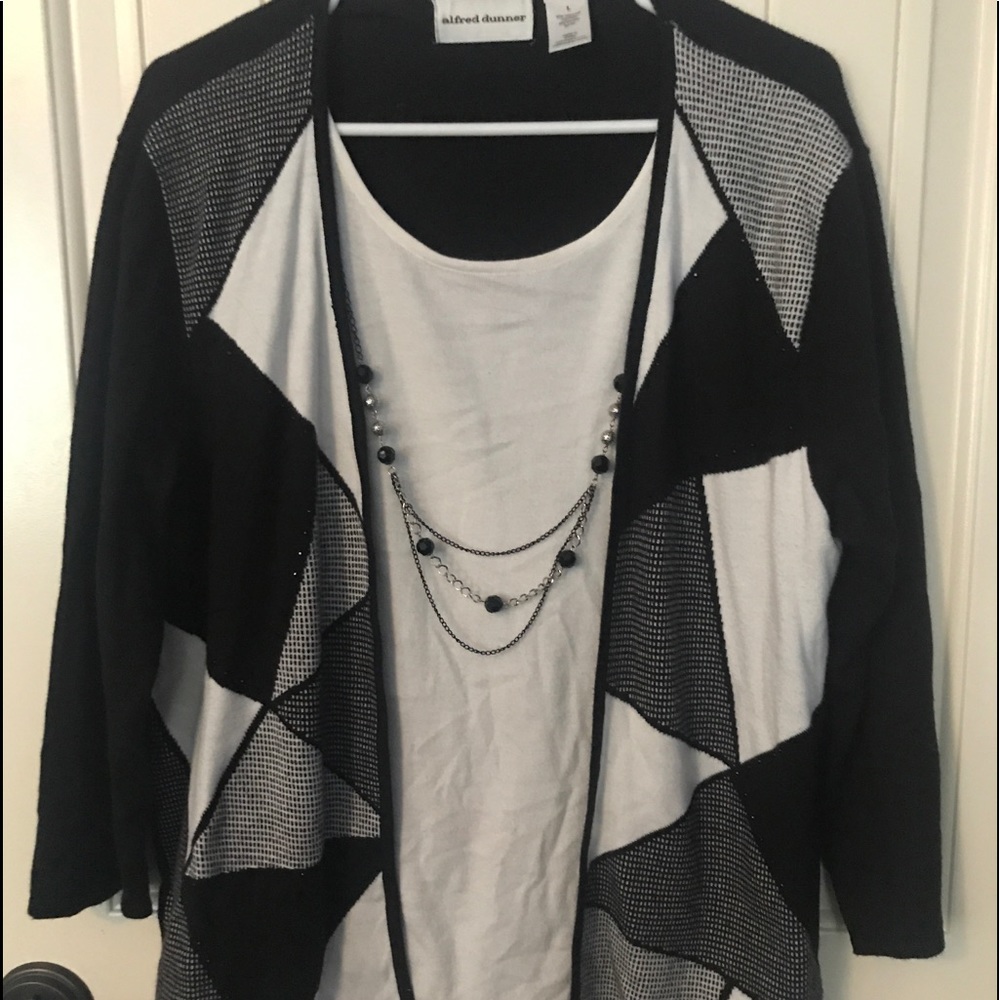 Alfred Dunner Sweater Cardigan Black and White